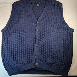 Wayne Gretzky Navy Blue Knit Vest Mens XL 100% Cotton Button Up Sleeveless Down